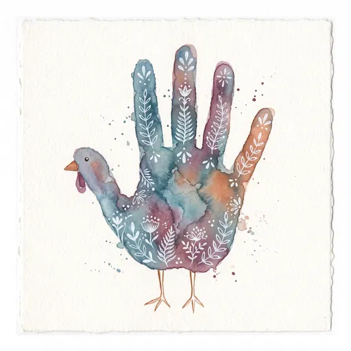 Watercolor Handprint Turkey With Folk Art Motifs