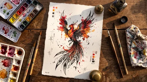 Watercolor Phoenix Illustration and Art Supplies