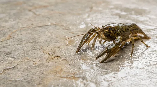 Olive Crawdad on Wet Limestone Surface