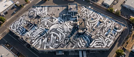 Aerial View of Industrial Rooftop Calligraffiti Mural