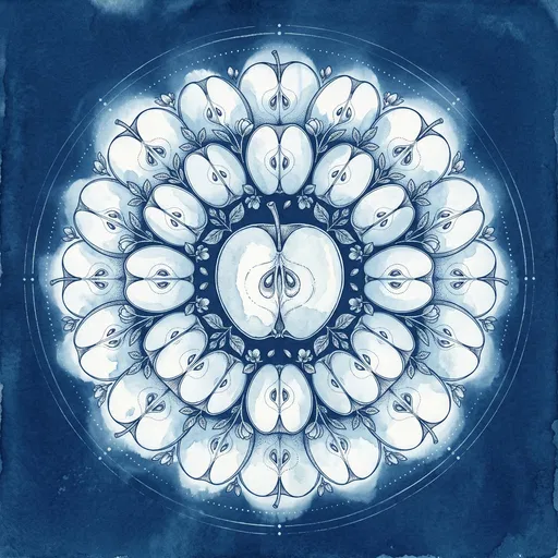 Cyanotype Botanical Apple Mandala Illustration