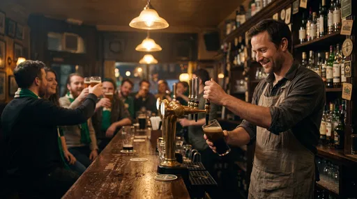 Bartender Pouring Dark Stout in Cozy Pub