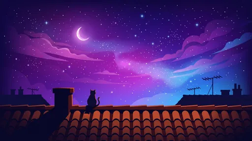 Cat Silhouette on Rooftop at Night