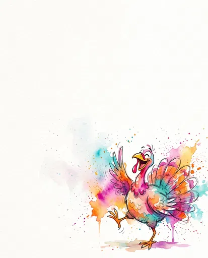 Colorful Watercolor Cartoon Dancing Turkey