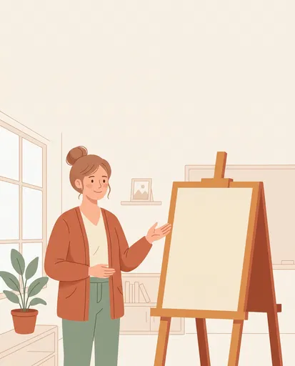 Teacher Standing Beside Blank Classroom Easel