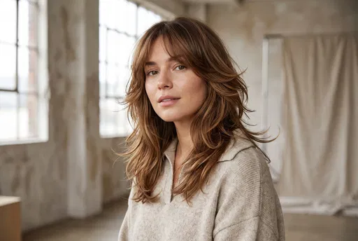 Woman With Layered Caramel Brunette Hair