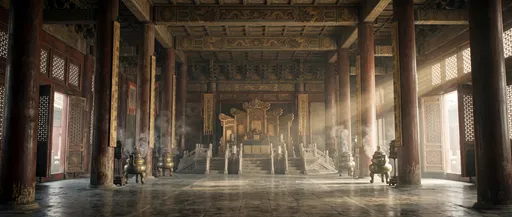 Sunlit Ancient Chinese Palace Throne Room