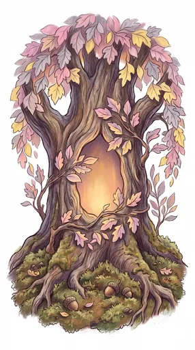 Enchanted Autumn Tree Hollow Pastel Clipart