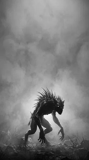 Monochrome Chupacabra Silhouette in Dense Fog
