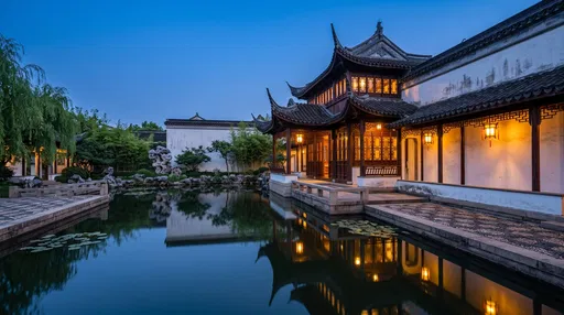 Traditional Suzhou Courtyard Pavilion at Blue Hour