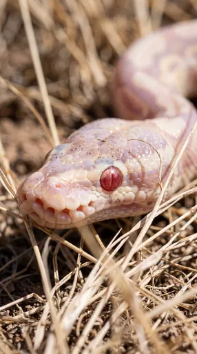Albino Ball Python Macro Portrait in Grass