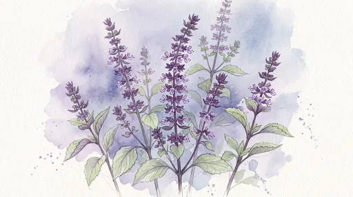 Watercolor Flowering Thai Basil Illustration