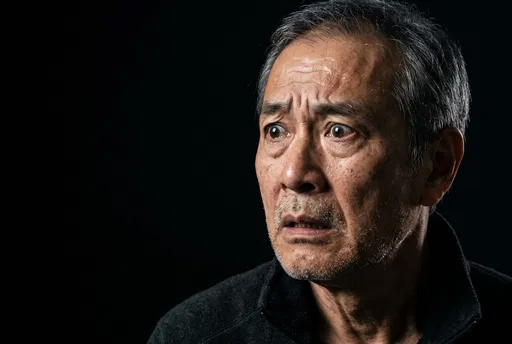 Shocked Older Man on Black Background
