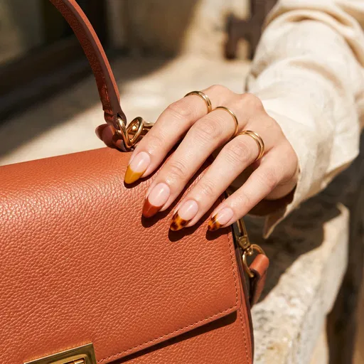 Autumn Tortoiseshell French Manicure on Leather Handbag