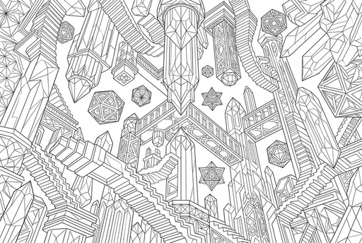 Geometric Crystal Fortress Coloring Page