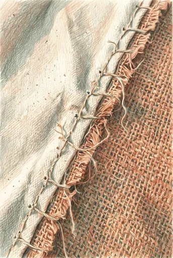 Colored Pencil Study of Stitched Burlap Seam