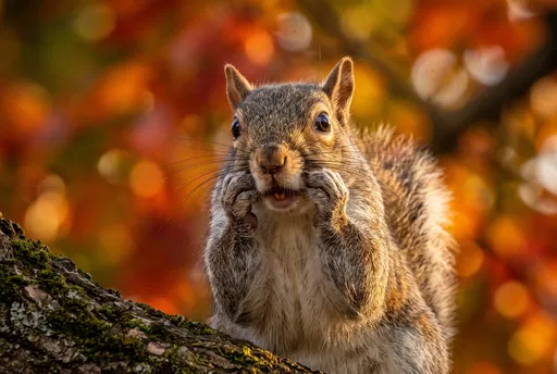 Shocked Gray Squirrel in Autumn