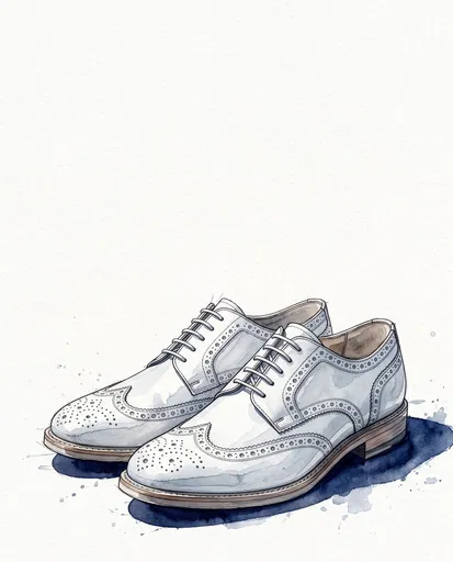 Watercolor Illustration of White Brogue Shoes