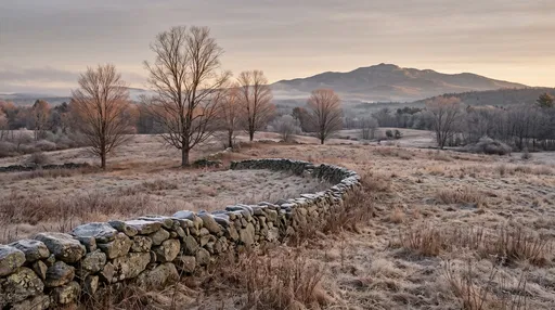 Frosty New Hampshire Pasture and Stone Wall