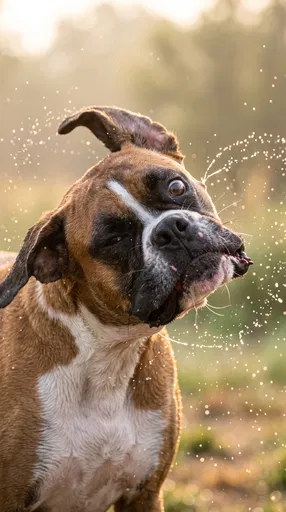 Boxer Dog Shaking Head With Water Droplets