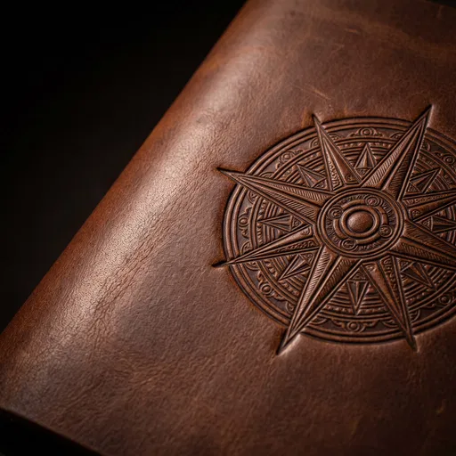 Embossed Brown Leather Compass Rose
