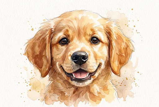 Watercolor Golden Retriever Puppy Portrait