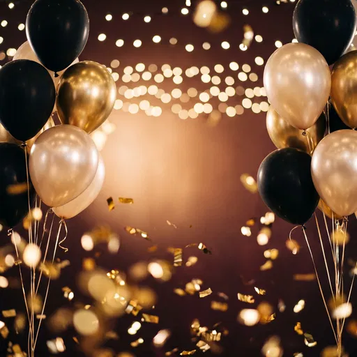 Black and Gold Party Balloons with Confetti