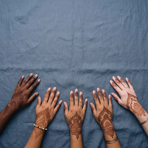 Diverse Henna Hands on Blue Linen
