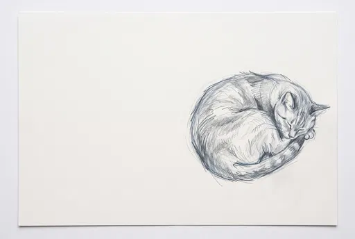 Pencil Sketch of Sleeping Curled Cat
