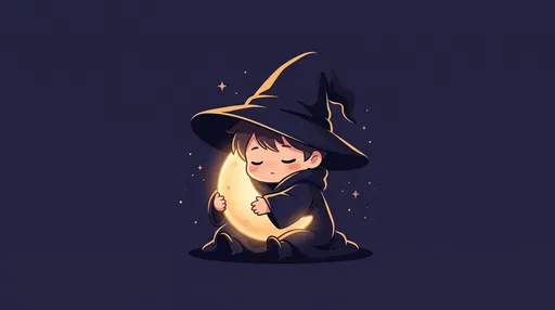 Chibi Wizard Boy Hugging Glowing Moon