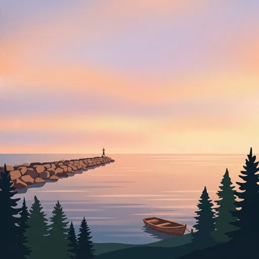 Minimalist Sunset Pier and Boat Illustration