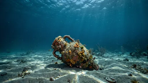 Sunken Ancient Amphora on Sandy Ocean Floor