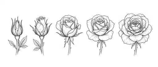 Five Stages of Blooming Rose Line Art