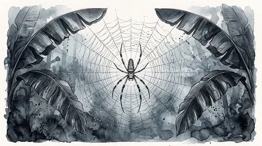 Monochrome Watercolor Banana Spider in Web