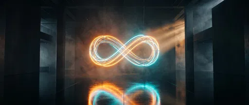 Glowing Neon Infinity Symbol in Dark Gallery