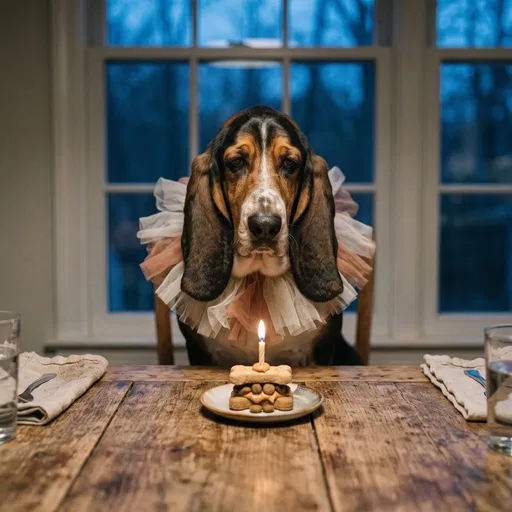 Basset Hound With Birthday Biscuit Cake