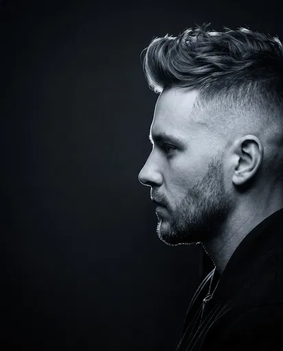 Monochrome Profile Portrait of Man with Quiff