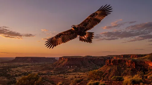 Eagle Soaring Over Red Desert Mesas