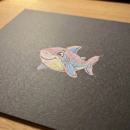 Pastel Chalk Drawing of Cartoon Shark