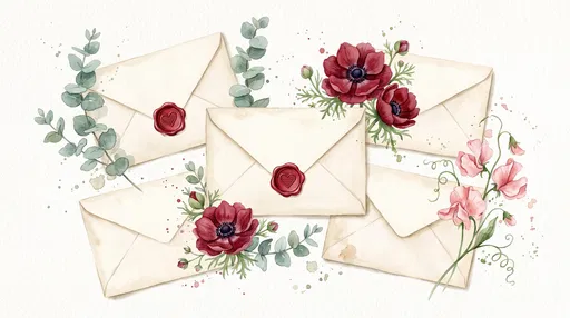 Watercolor Vintage Envelopes With Flowers and Seals
