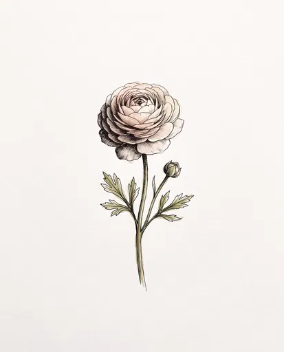 Botanical Ink and Watercolor Ranunculus Illustration