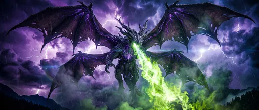 Multi-Winged Dragon Breathing Green Fire