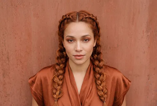 Woman with Copper Braids in Rust Blouse