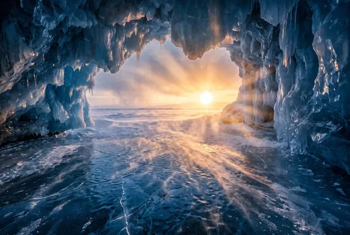 Golden Sunrise Viewed From Ice Cave