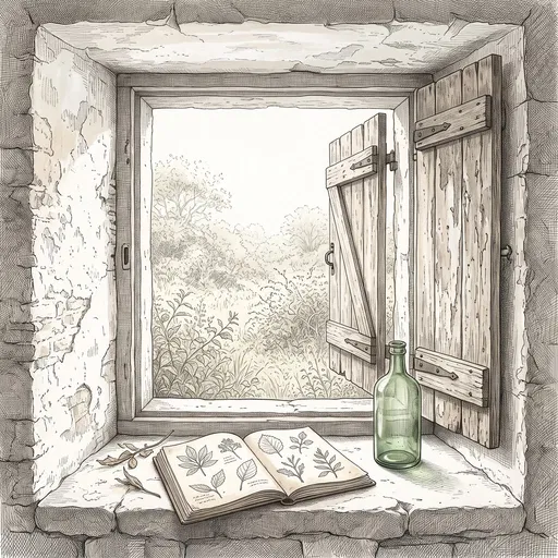 Botanical Notebook on Stone Window Sill