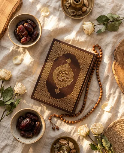 Leather Quran With Dates and Prayer Beads