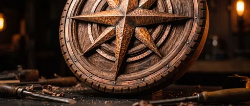 Carved Walnut and Copper Compass Plaque