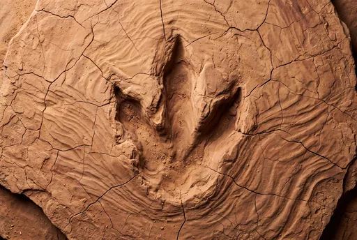 Fossilized Dinosaur Footprint in Cracked Mudstone