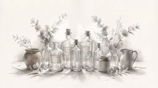 Graphite Still Life of Apothecary Bottles