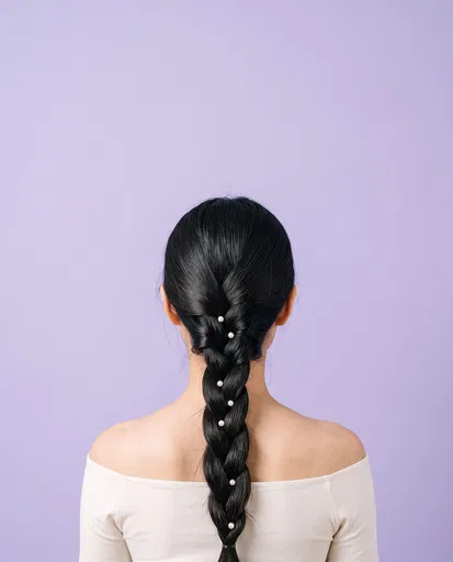 Rear View of Woman With Pearl Braid